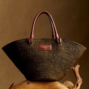 JUSTINE BASKET BAG  Olive Green Raffia